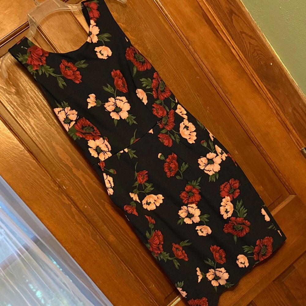 Lands' End Navy Floral Midi Dress